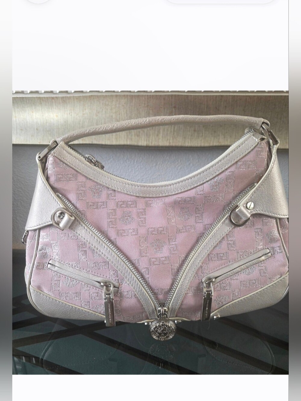 2000s Vintage VERSACE Medusa Jacquard Leather Greca Vintage Hobo Shoulder Bag